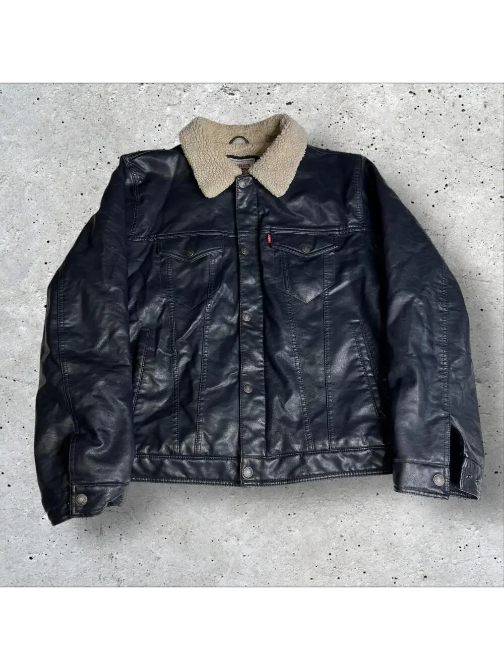 Levi's Men's Faux Leather Sherpa Trucker Bomber Motorcycle Jacket Blue Green
